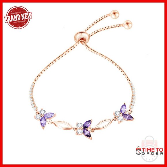 Adjustable Sterling Silver Butterfly Bracelet with Cubic Zirconia